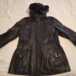 Danier Authentic Black Leather Insulated Winter Coat